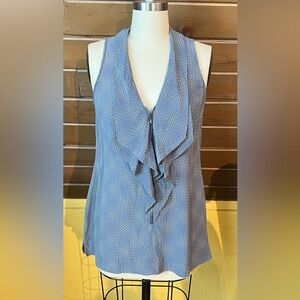 Gray-blue and white plaid patterned Halogen top